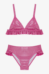 Pink Girl's Shiny Triangle Bikini Set