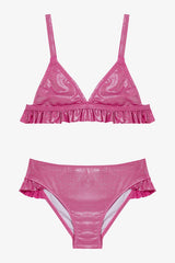 Pink Girl's Shiny Triangle Bikini Set