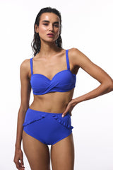 Dark Blue New High Ruffle High Waist Bikini Bottom