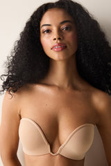 Push Up Wireless U Wire Deep Beige Low-cut Bra