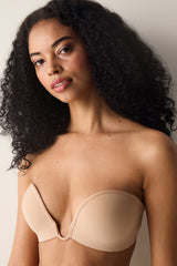 Push Up Wireless U Wire Deep Beige Low-cut Bra