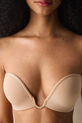 Push Up Wireless U Wire Deep Beige Low-cut Bra