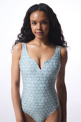 Green Geometric Patterned V Swimsuit