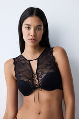 Halter Padded Eyelesh Black Bra