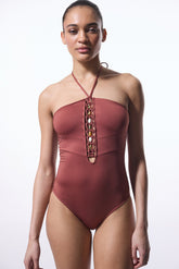 Light Brown Astrid Macrame Beaded Swimsuit