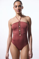 Light Brown Astrid Macrame Beaded Swimsuit