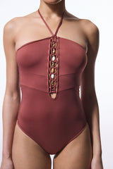 Light Brown Astrid Macrame Beaded Swimsuit