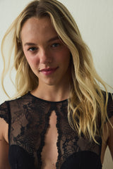 Black Flashy Underwired Lace Short-Sleeved Bodysuit