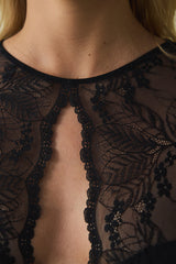 Black Flashy Underwired Lace Short-Sleeved Bodysuit