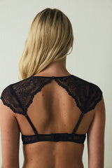 Black Flashy Underwired Lace Short-Sleeved Bodysuit