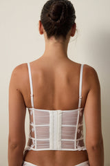 Off-White Embroidered Floral Push-Up Corset Bustier