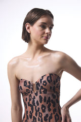 Clove Leopard Print Buckled Strapless Swimsuit