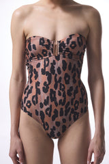 Clove Leopard Print Buckled Strapless Swimsuit