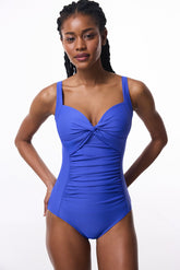 Dark Blue Shirred Abdominal/Waist Shapewear Corset Swimsuit