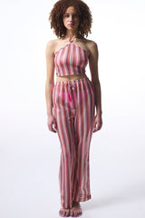 Striped Moi Halter Neck Crop Top
