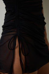 Black Velvet Babydoll with Adjustable Straps and Tulle Details