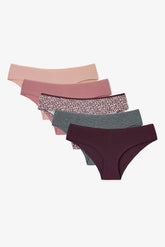 Leopard and Floral Print Low Waist 5-Pack Hipster Panties