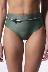 Green Beaded High Waist Bikini Bottom