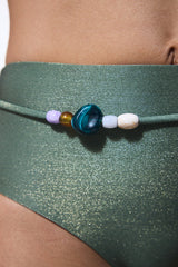 Green Beaded High Waist Bikini Bottom