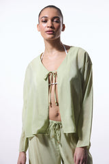 Light Green Mindy Tie Detail V Neck Oversize Kimono