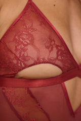 Burgundy Cross Neck Adjustable Straps Non-wired Bodysuit