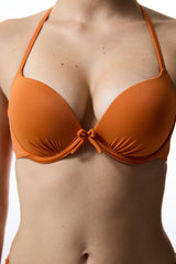 Orange Halter Neck Push Up Bikini Top