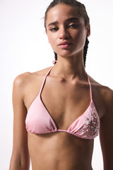 Pink Pearl Triangle Bikini Top - Gamze Erçel Collection
