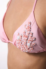 Pink Pearl Triangle Bikini Top - Gamze Erçel Collection
