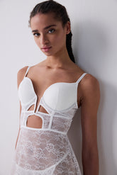 Deep Decollete Stoned Off White Nightgown