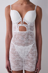 Deep Decollete Stoned Off White Nightgown