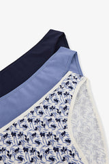 Blue Autumn Leaf Pattern Low Waist 3-Pack Briefs