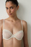Beige Polka Dot Embroidered Underwire Non-Padded Minimizer Bra