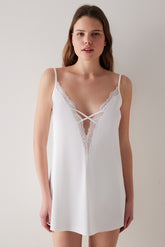 Satin White Strappy Babydoll