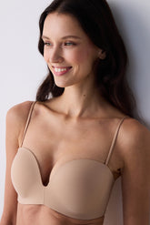 Push Up Wireless Strapless Beige Bra
