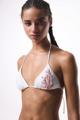 White Pearl Beaded Triangle Bikini Top - Gamze Erçel Collection