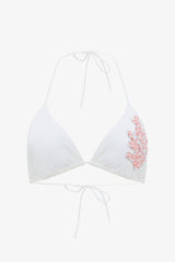 White Pearl Beaded Triangle Bikini Top - Gamze Erçel Collection