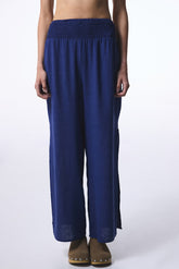Navy Blue Lina Linen Long Trousers