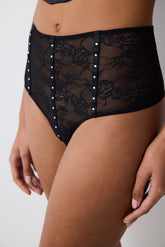 Shinny Lace Lace High Waist Thong Panties