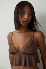 Brown Lace V-Neck Triangle Coverless Tank Top