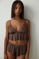 Brown Lace V-Neck Triangle Coverless Tank Top
