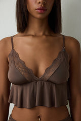 Brown Lace V-Neck Triangle Coverless Tank Top