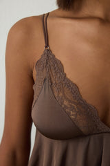 Brown Lace V-Neck Triangle Coverless Tank Top