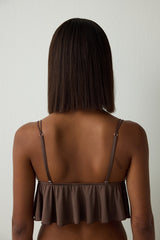 Brown Lace V-Neck Triangle Coverless Tank Top