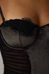 Black Underwired Velvet Thong Bodysuit