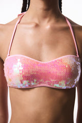 Sequin Pink Strapless Bikini Top - Gamze Erçel Collection