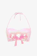 Sequin Pink Strapless Bikini Top - Gamze Erçel Collection