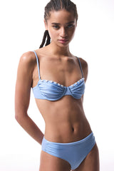 Seashell Blue Gathered Bikini Bottom - Gamze Erçel Collection