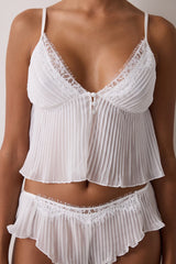 Off-White V-Neck Pleated Chiffon Tank Top