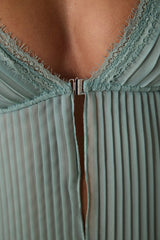 Mint Striped Chiffon Pleated Non-wired Babydoll