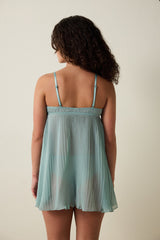 Mint Striped Chiffon Pleated Non-wired Babydoll